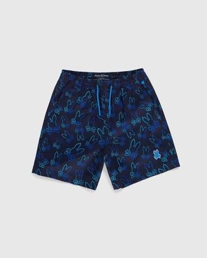 Slip de Bain Psycho Bunny Sheldon All Over Print Swim Trunk Bleu Marine Enfant | MTS-72378114